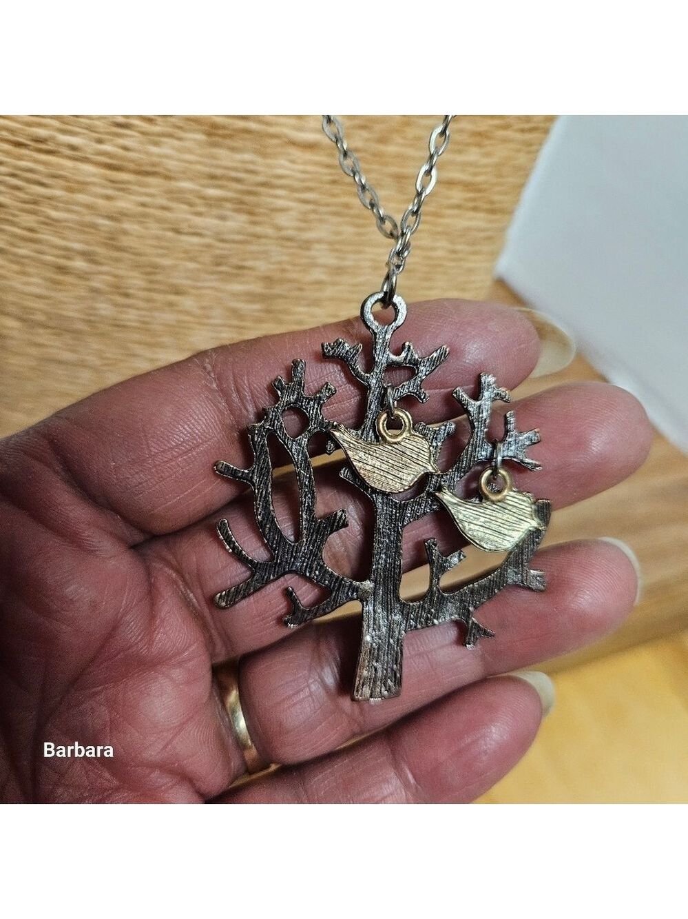 2 Birds in a Silver-tone Tree Pendant Necklace